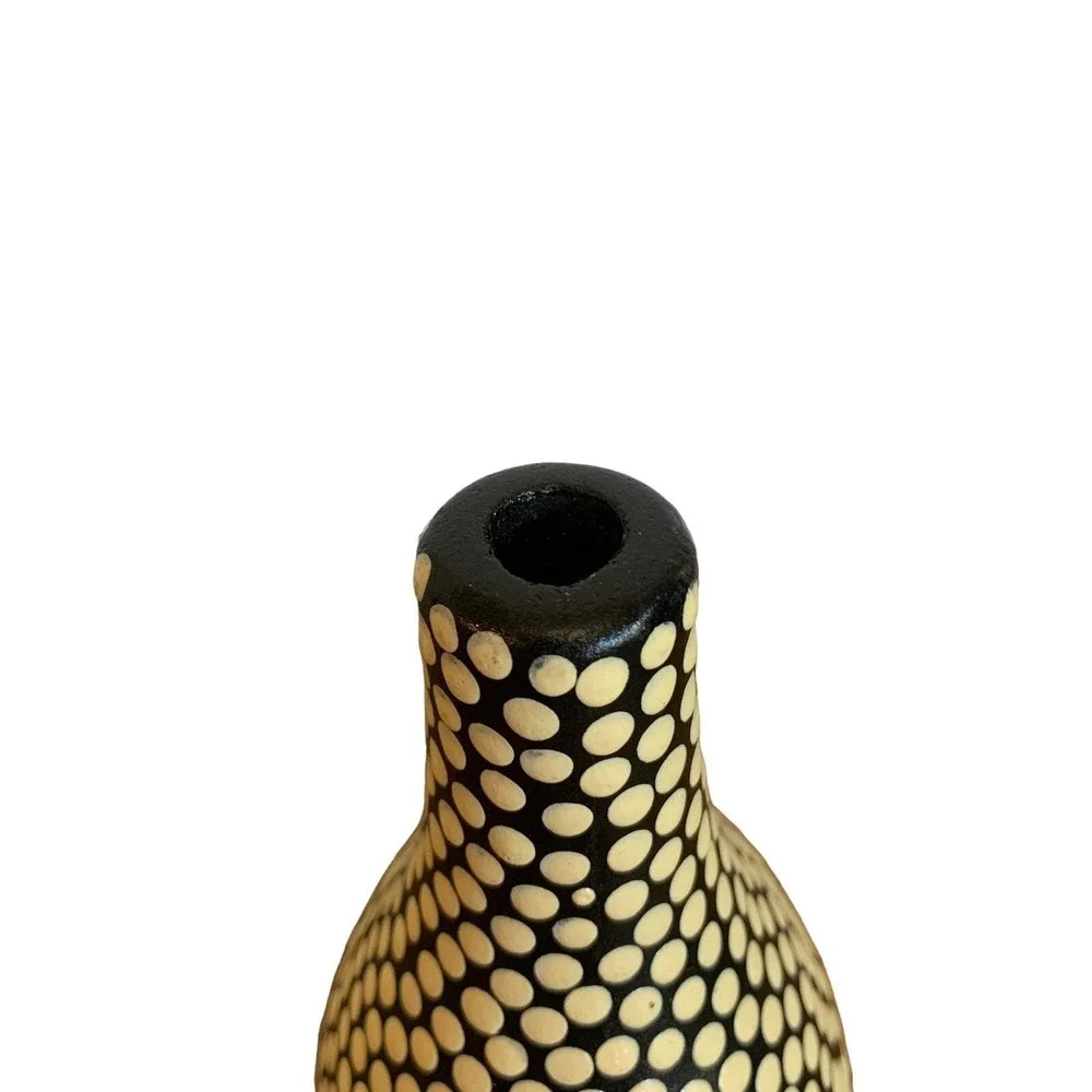 3D Nubby Dot Pottery Vase Cream Black 7 1/2
